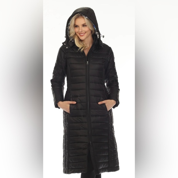 Johnny Was Black Sano Ski Zip Front Hooded Long Puffer Coat - Picture 6 of 10